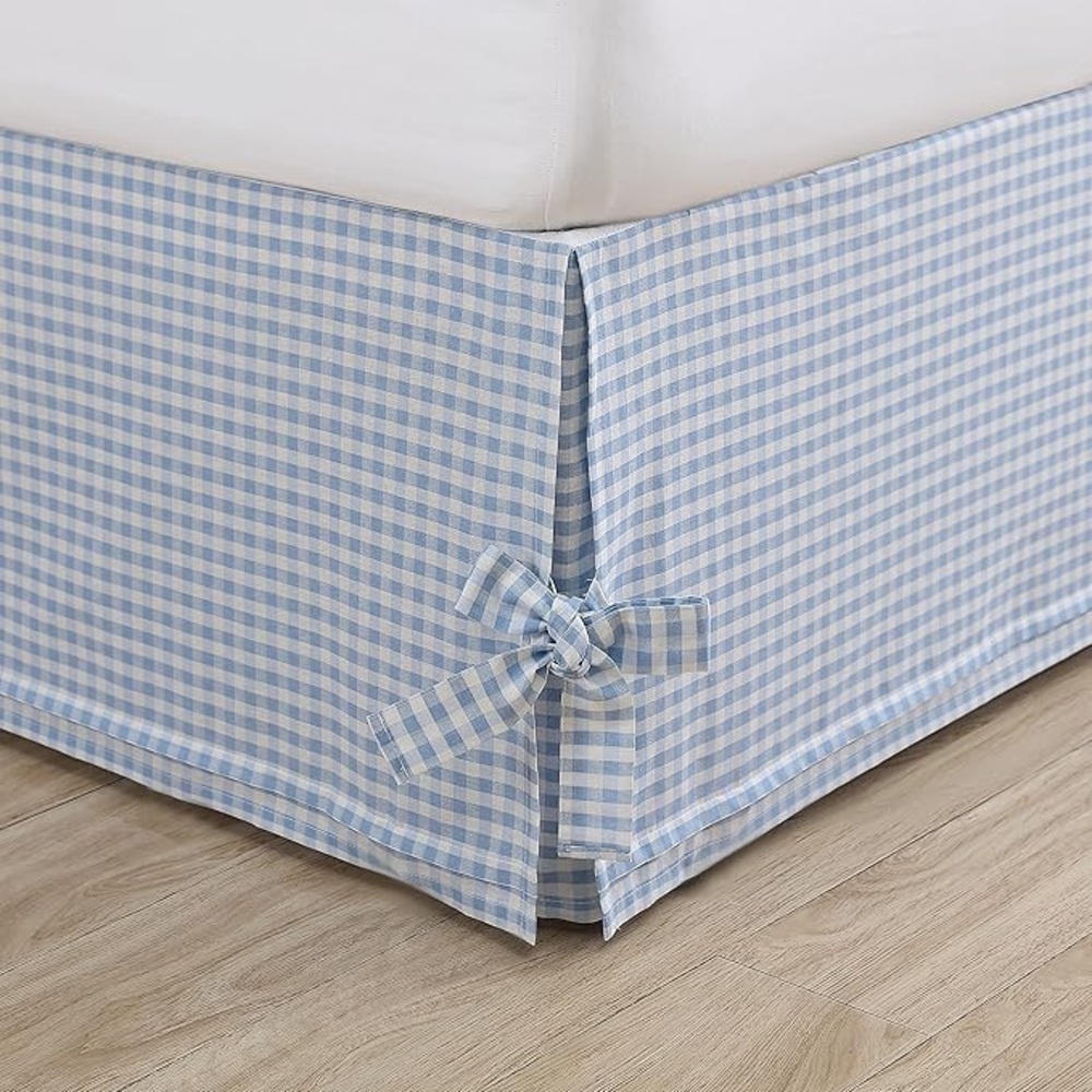 Laura Ashley Blue Gingham Bed Skirt with Bow